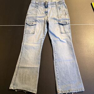 Faded Glory Cargo Jeans Womens SZ 18 Y2K Baggy Utility Gorpcore Distressed Hem